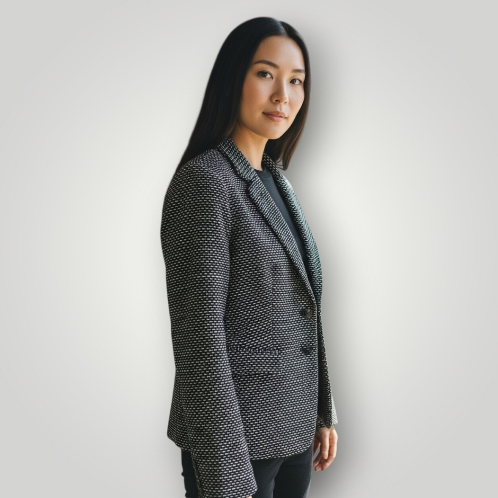 Banana Republic 6 Boucle Tweed Blazer‎ Black White Quiet Luxury Preppy